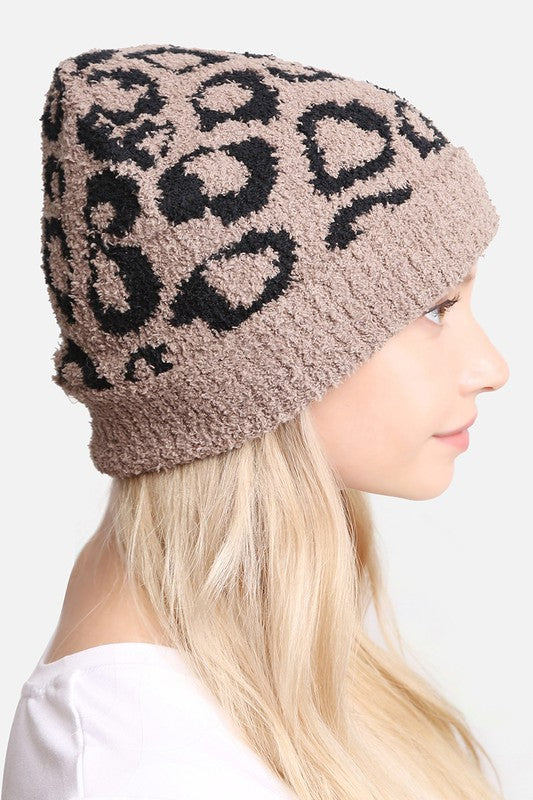 Beanie for the Winter - Leopard Print and Ribbed Cuff