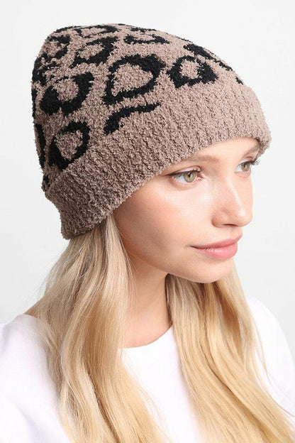 Beanie for the Winter - Leopard Print and Ribbed Cuff