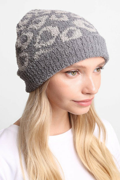 Beanie for the Winter - Leopard Print and Ribbed Cuff