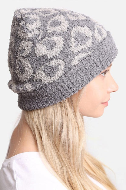 Beanie for the Winter - Leopard Print and Ribbed Cuff