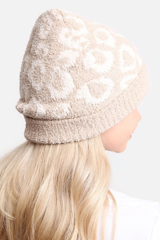 Beanie for the Winter - Leopard Print and Ribbed Cuff