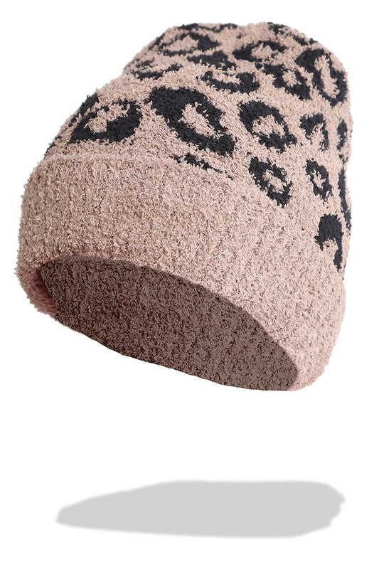 Beanie for the Winter - Leopard Print and Ribbed Cuff