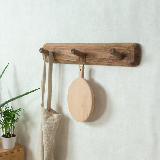 Recycled Wood Wall Rack with 3 Hooks