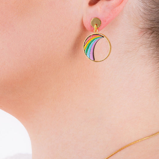 Rainbow Eco-friendly Recycled Wood Gold Earrings